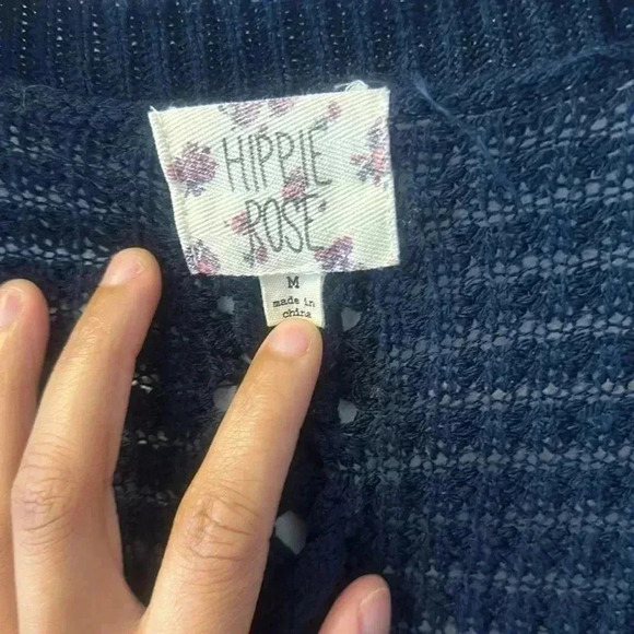 Medium Hippie Rose Navy Blue Knit Cardigan Sweater - Picture 7 of 11